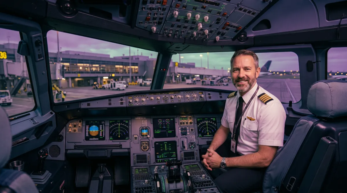 A commercial pilot preparing an airplane for departure