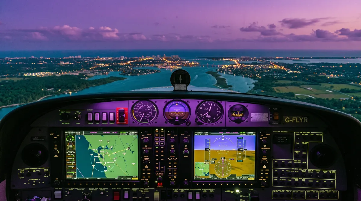 An instrument flight deck with the primary flight instruments in view